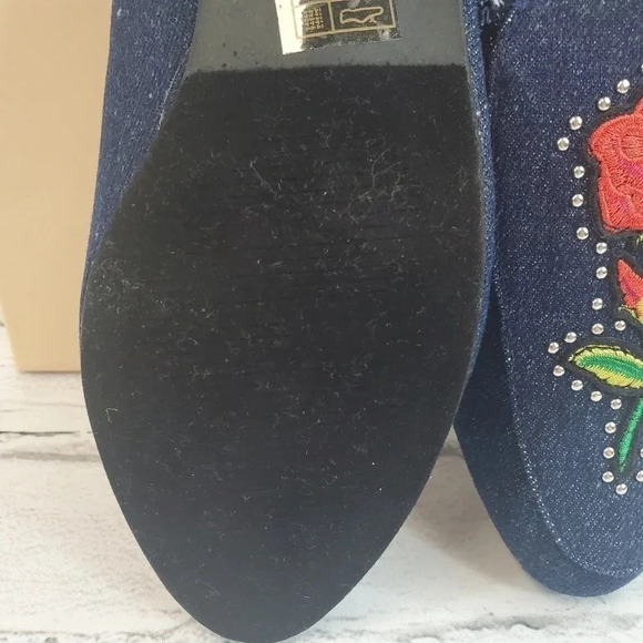 YOKI Willas 71 DARK DENIM Low Heal Slip On Embroidery Rose Beauty Beast Shoes - Picture 10 of 14